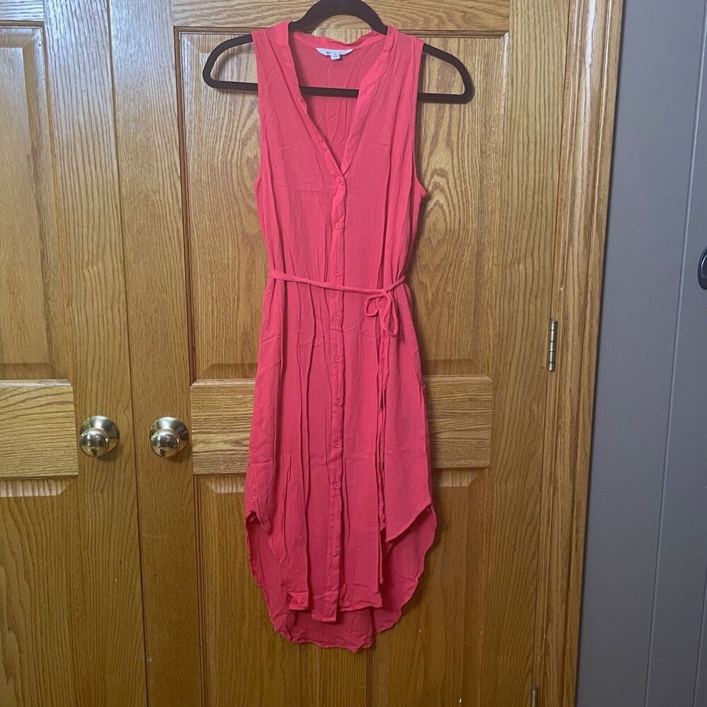 BB Dakota Womens Alesha Shirt Dress Size Large L Glow Pink Button Up Tie Waist